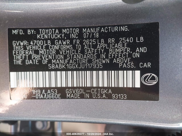 Lexus ES 350 2018 58ABK1GGXJU117935 Image 9