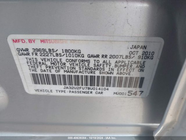 2011 MITSUBISHI LANCER JA32U2FU7BU014104 Photo 8