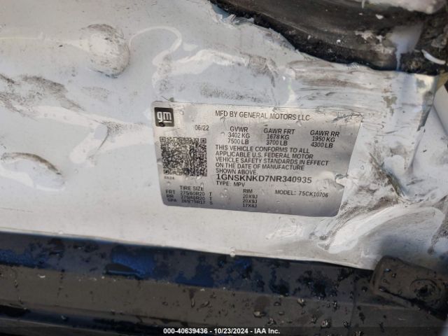 1GNSKNKD7NR340935 Chevrolet Tahoe 4wd Lt