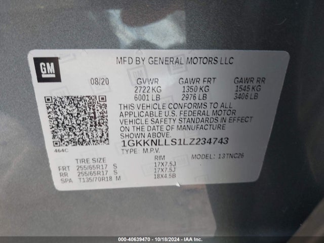 1GKKNLLS1LZ234743 GMC Acadia Awd At4