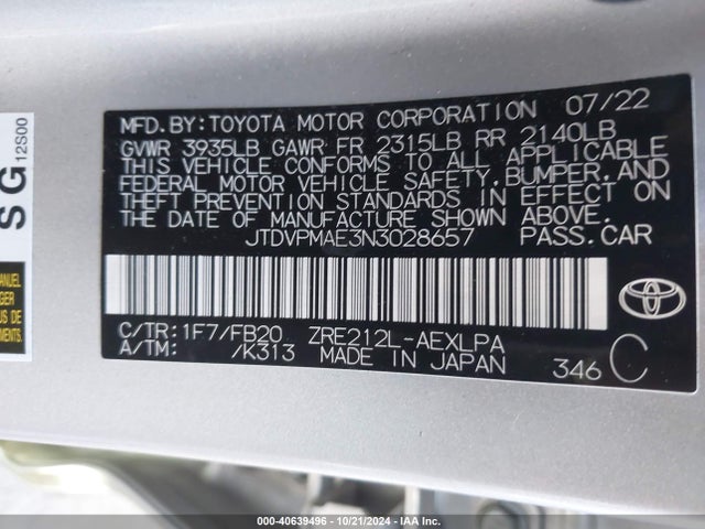 Toyota COROLLA LE 2022 JTDVPMAE3N3028657 Image 9