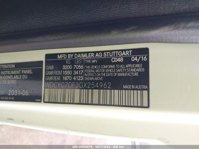WDCYC7DF3GX254962 Mercedes-Benz Amg G 63 4matic
