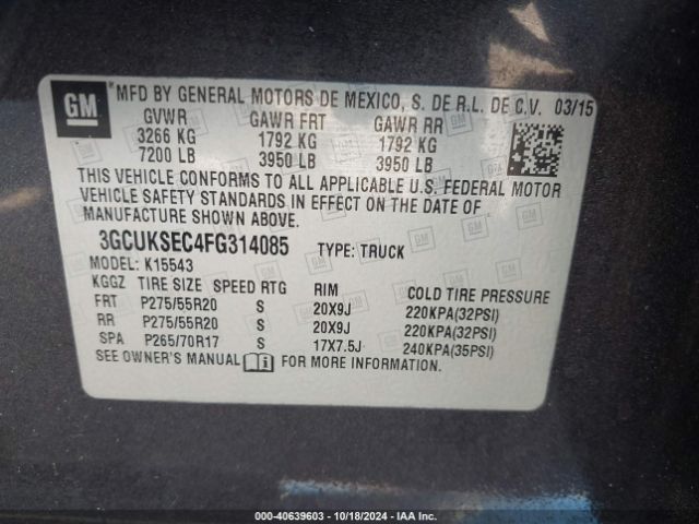 3GCUKSEC4FG314085 Chevrolet Silverado 1500 1lz