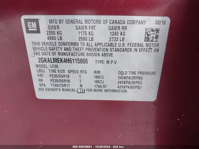 GMC Terrain Sle-1 2017 2GKALMEK4H6115866 Image 9