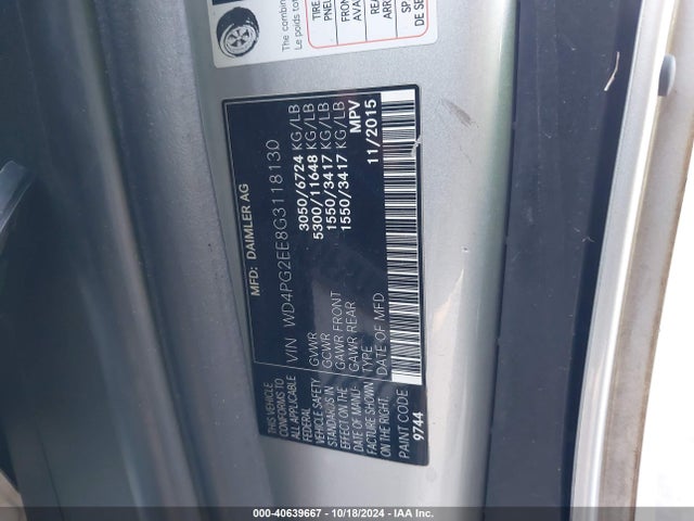 Mercedes-Benz Metris 2016 WD4PG2EE8G3118130 Image 9