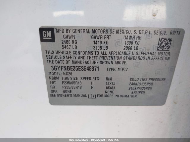 3GYFNBE35ES548371 Cadillac Srx Luxury Collection