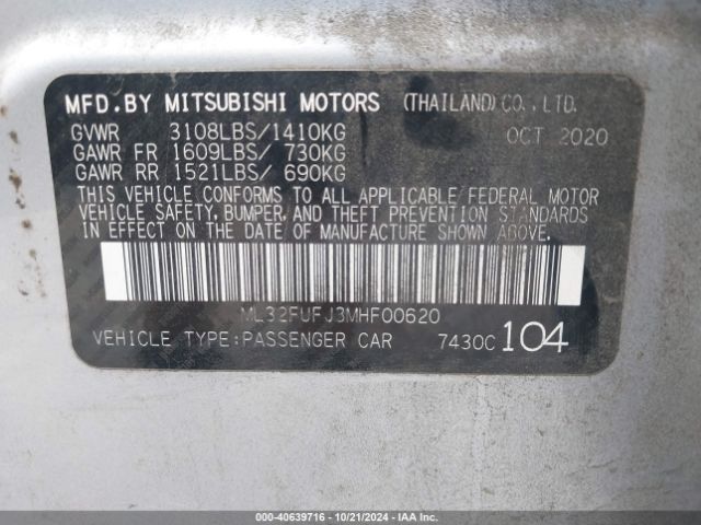 ML32FUFJ3MHF00620 Mitsubishi Mirage G4 Carbonite Edition/es/le