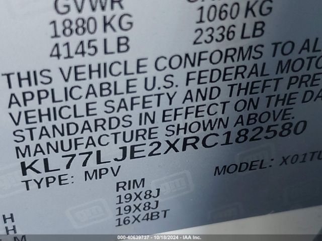 KL77LJE2XRC182580 Chevrolet Trax Fwd 2rs