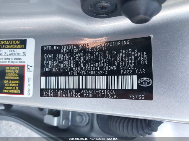 4T1BF1FK1HU805253 Toyota CAMRY SE
