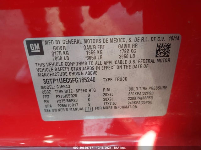 GMC Sierra 1500 Sle 2015 3GTP1UEC6FG165240 Image 9