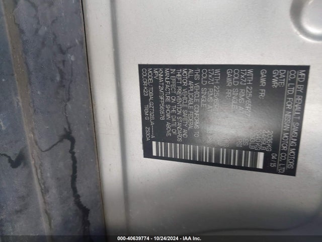 Nissan ROGUE SV 2015 KNMAT2MT9FP561678 Image 9