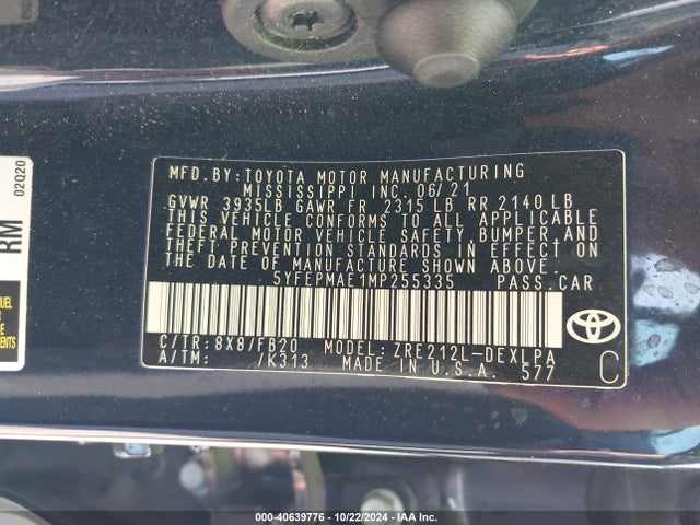 5YFEPMAE1MP255335 Toyota COROLLA LE