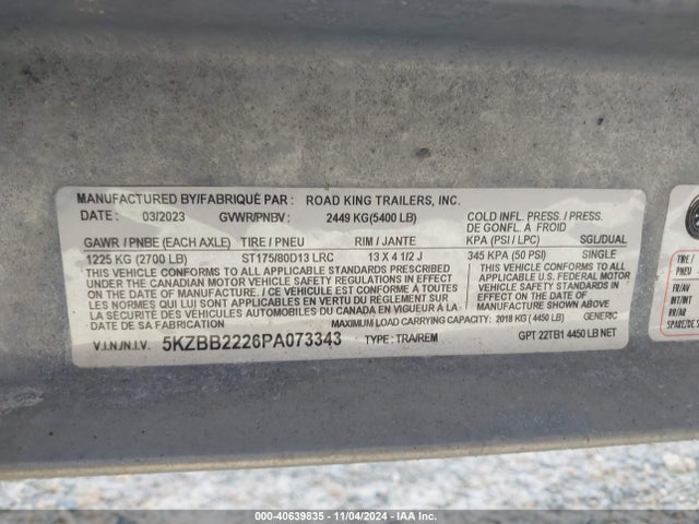 40639835 :رقم المزاد ، 5KZBB2226PA073343 vin ، 2023 Crest Iii Pontoon مزاد بيع