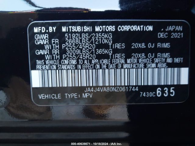 2022 MITSUBISHI OUTLANDER JA4J4VA80NZ061744 Photo 8