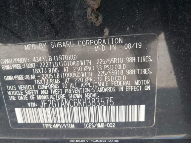 JF2GTANC6KH383575 Subaru Crosstrek 2.0i Limited