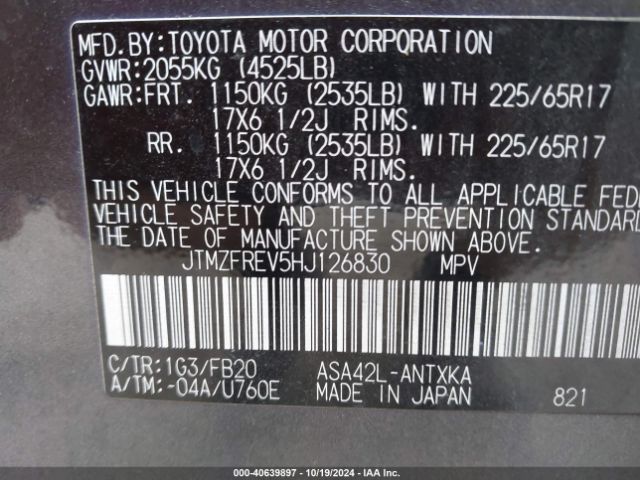 JTMZFREV5HJ126830 Toyota RAV4 LE