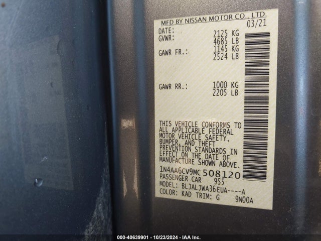 Nissan Maxima Sv Xtronic Cvt 2021 1N4AA6CV9MC508120 Image 9