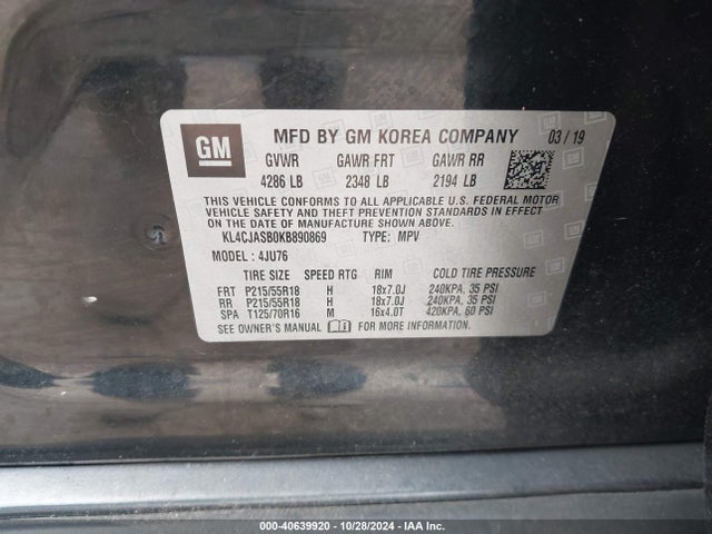 KL4CJASB0KB890869 Buick luv: mfi, variable valve timing, alum, e85 max