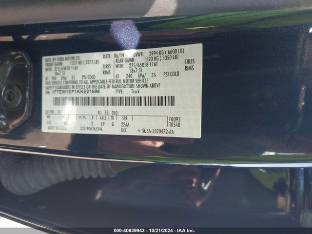 1FTEW1EP1KKE21698 Ford F-150 Xlt