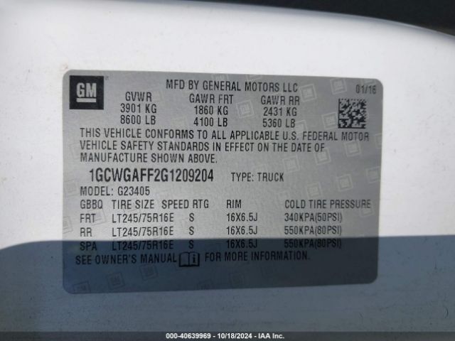1GCWGAFF2G1209204 Chevrolet Express 2500 Work Van