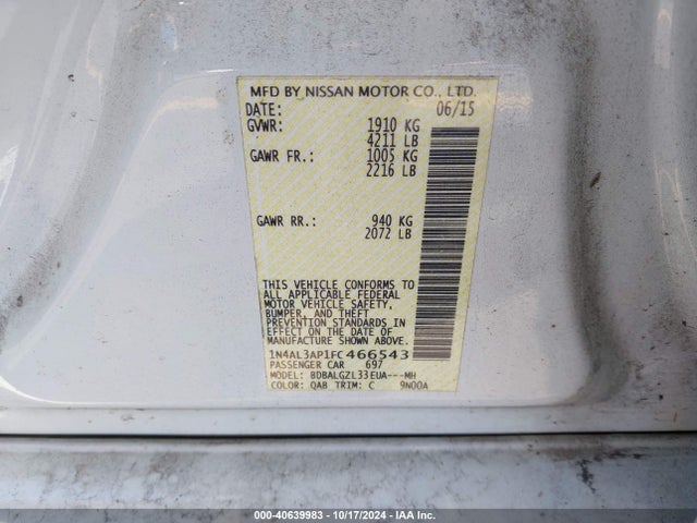 Nissan Altima 2.5 S 2015 1N4AL3AP1FC466543 Image 9