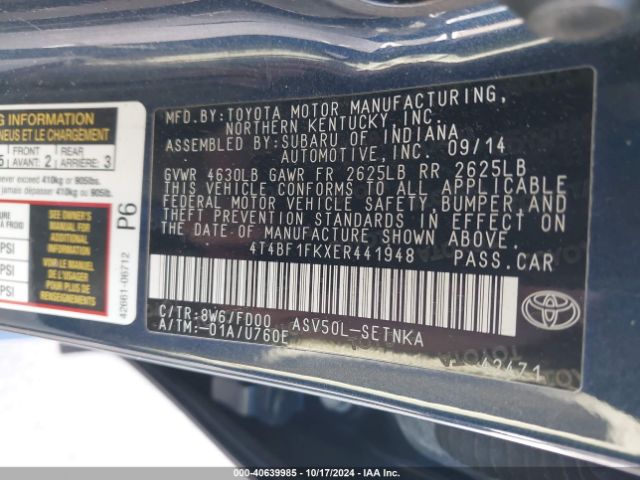 4T4BF1FKXER441948 Toyota CAMRY LE