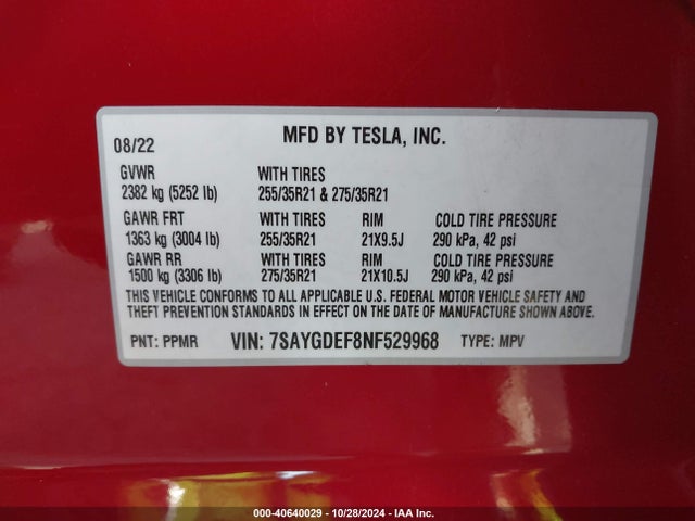 2022 TESLA MODEL Y 7SAYGDEF8NF529968 Photo 8