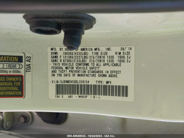 Honda CR-V LX 2014 5J6RM3H38EL038104 Image 9