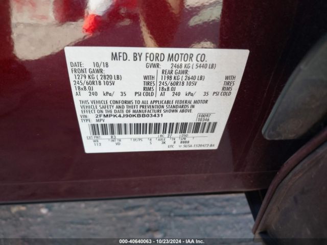 2FMPK4J90KBB03431 Ford EDGE SEL