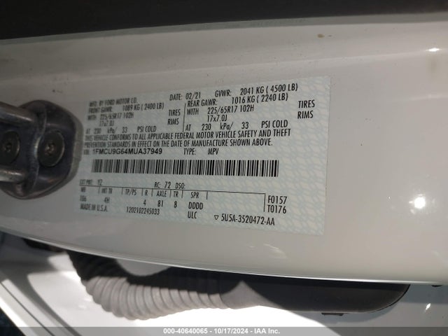 Ford ESCAPE SE 2021 1FMCU9G64MUA37949 Image 9