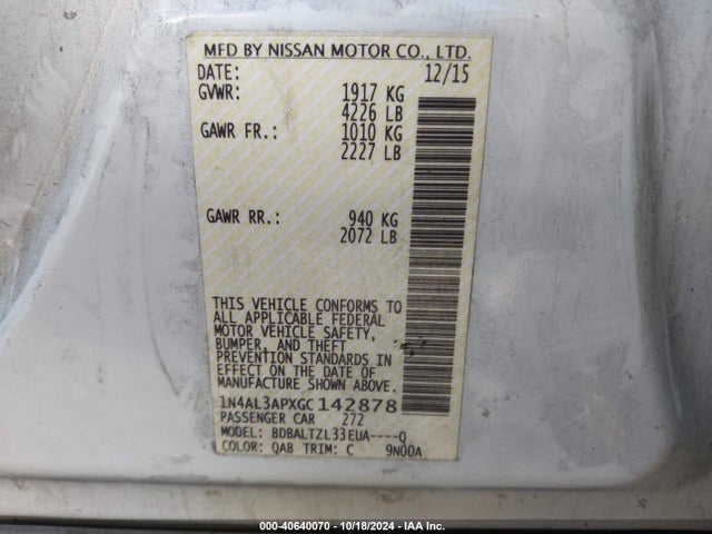 1N4AL3APXGC142878 Nissan Altima 2.5 Sl