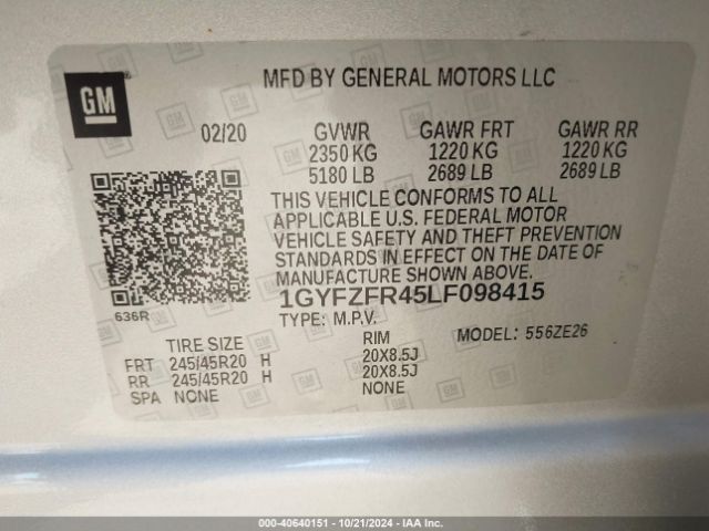 1GYFZFR45LF098415 Cadillac Xt4 Awd Sport