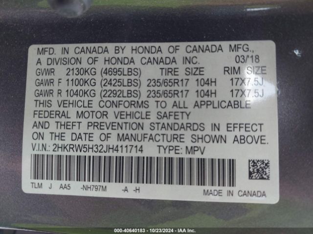 2HKRW5H32JH411714 Honda CR-V LX