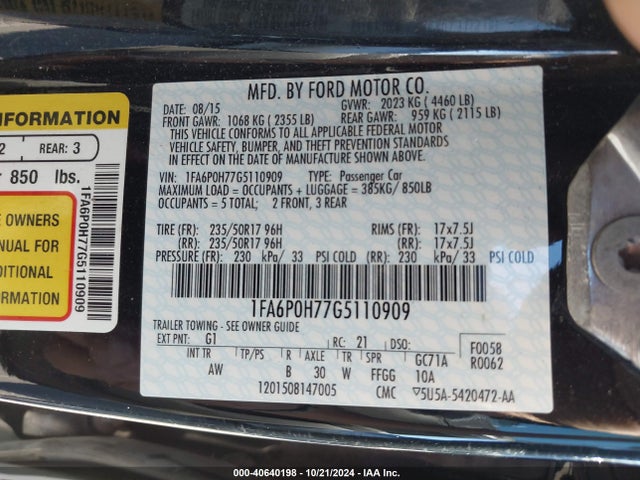 Ford FUSION SE 2016 1FA6P0H77G5110909 Image 9