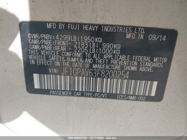 JF1GPAV63F8200254 Subaru Impreza 2.0i Sport Limited