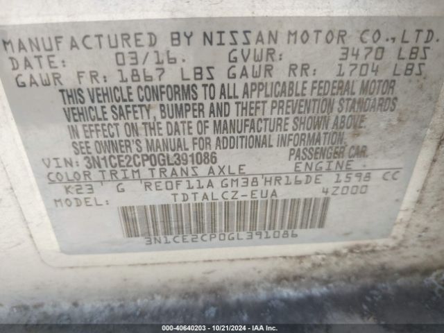 3N1CE2CP0GL391086 Nissan Versa Note S Plus