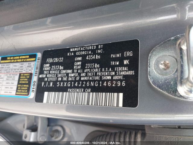 5XXG14J26NG146296 KIA K5 LXS