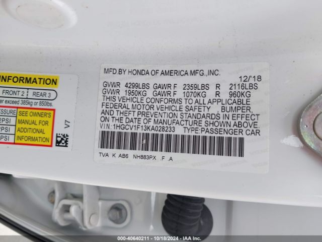 1HGCV1F13KA028233 Honda ACCORD LX