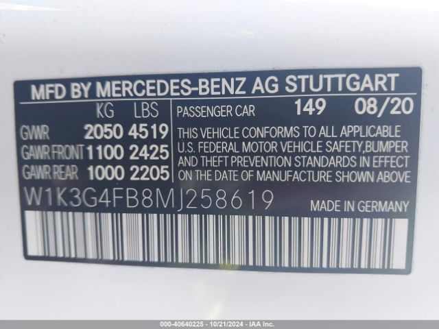 W1K3G4FB8MJ258619 Mercedes-Benz A 220 4matic