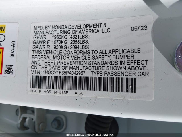 Honda ACCORD EX 2023 1HGCY1F35PA042957 Image 9