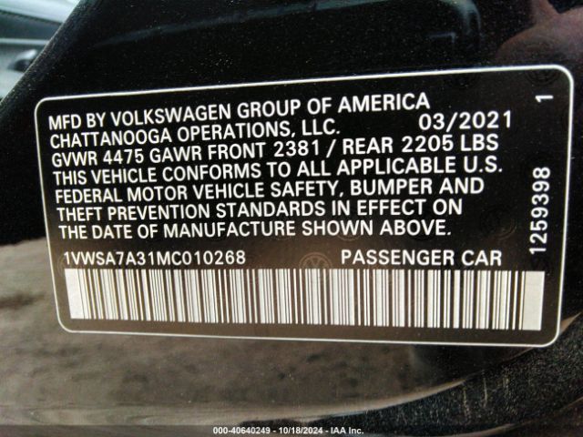 1VWSA7A31MC010268 Volkswagen Passat 2.0t Se