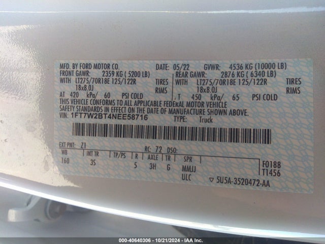 Ford F-250 Xlt 2022 1FT7W2BT4NEE58716 Image 9