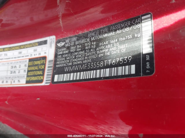 2008 MINI COOPER WMWMF33558TT67539 Photo 8