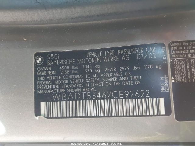 2002 BMW 530I WBADT53462CE92622 Photo 8