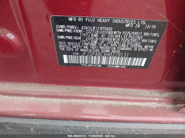 Subaru Crosstrek 2.0i Premium 2017 JF2GPABCXH8229131 Image 9