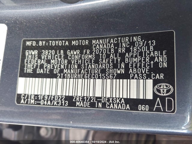 Toyota Corolla S Plus 2014 2T1BURHE6EC015567 Image 9
