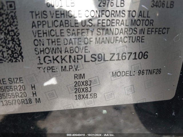 1GKKNPLS9LZ167106 GMC Acadia Fwd Denali