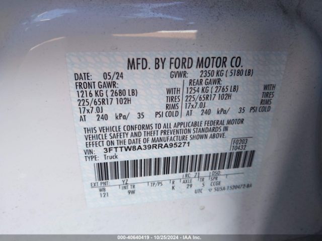 3FTTW8A39RRA95271 Ford Maverick Xl