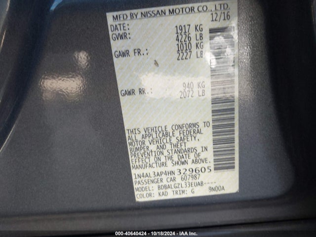 Nissan Altima 2.5 S 2017 1N4AL3AP4HN329605 Image 9
