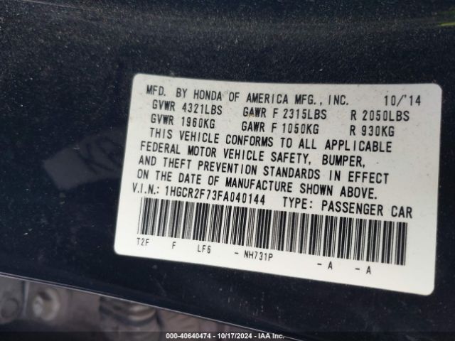 1HGCR2F73FA040144 Honda ACCORD EX